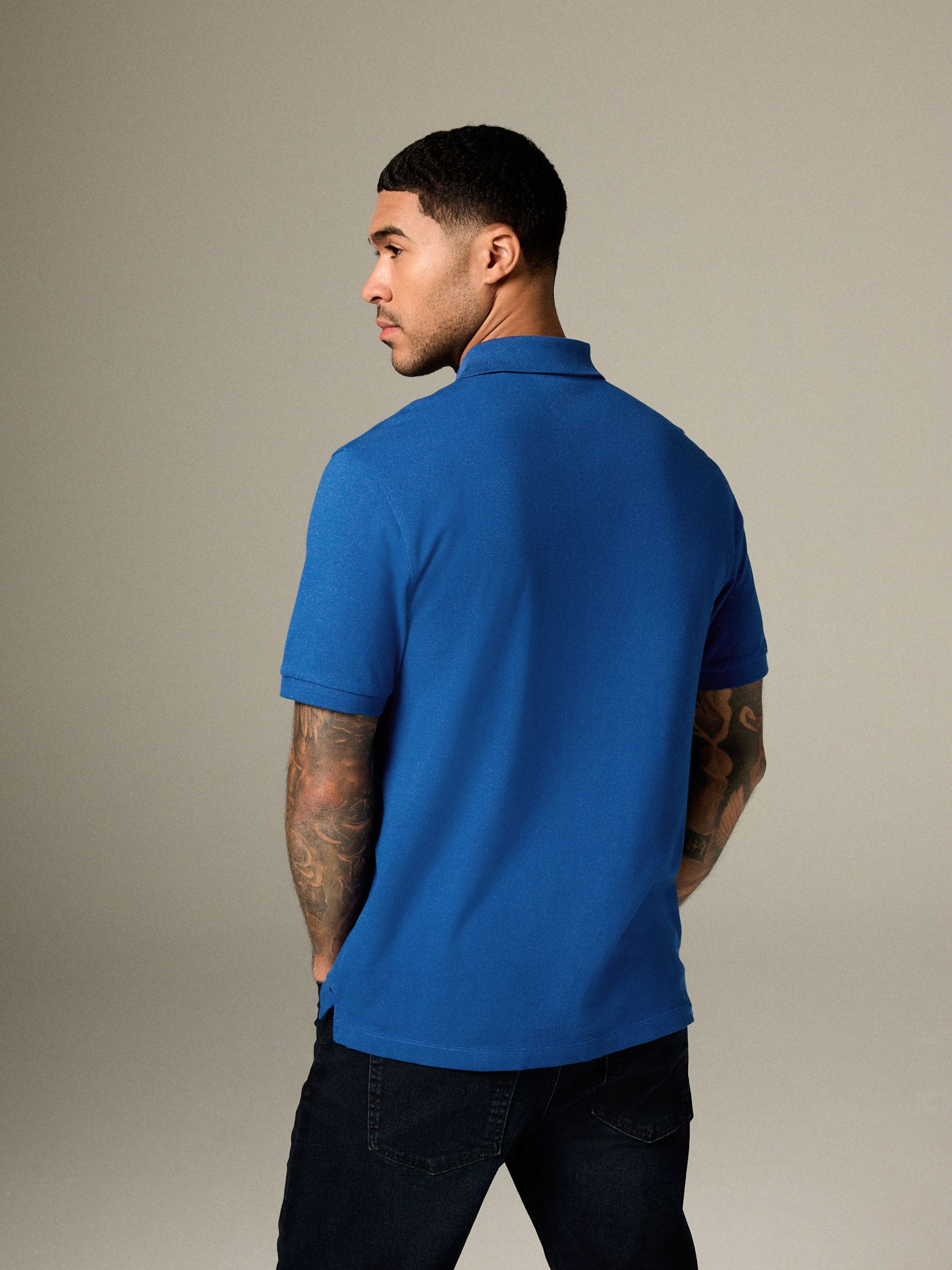 Donkerblauw - Normale Pasvorm - Long-Sleeve Pique Polo Shirt
