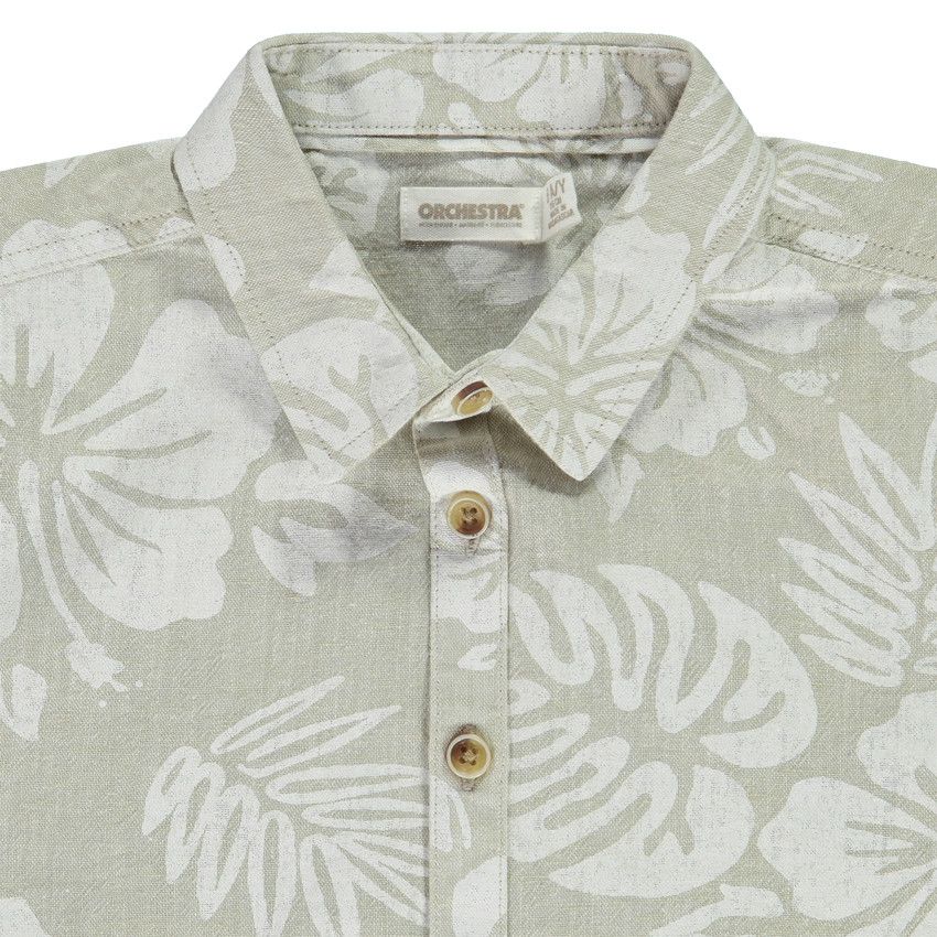 Chemise manches courtes imprimé tropical pour garçon - Ecru