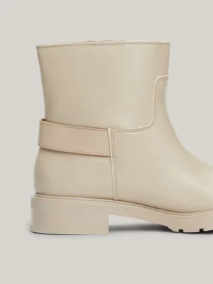 Botas de couro estilo motociclista de cano baixo