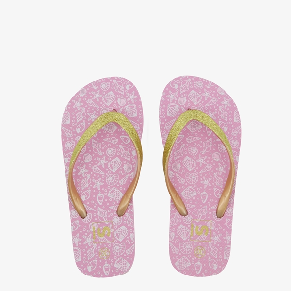 Roze meisjes teenslippers met schelpjes