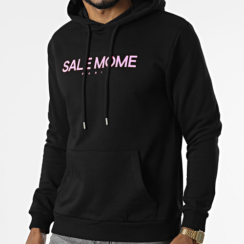Sweat Capuche Lapin Noir Rose Fluo