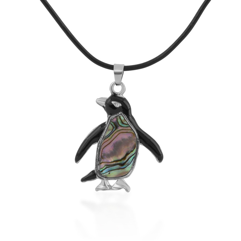 Collier Pendentif Femme Pingouin en Abalone Bleu Vert