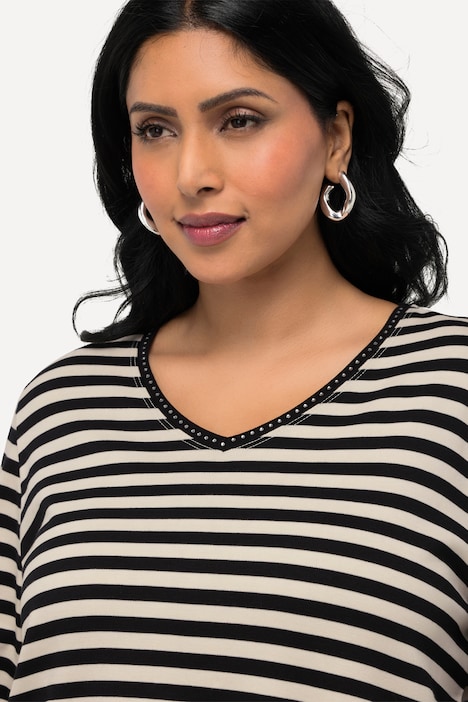 T-Shirt, Pima Cotton, Ringel, V-Ausschnitt, Halbarm