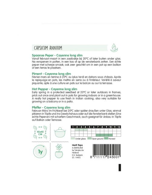 Hortitops Peper Cayenne Long Slim - Spaanse Lange Rode - Groentezaden - 1.5 g