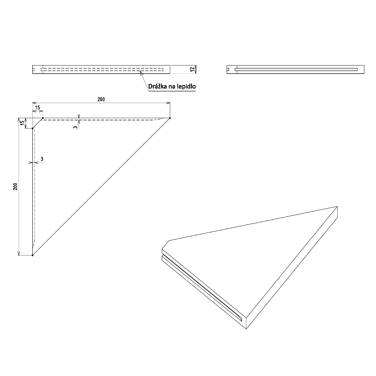 Sapho Abeline hoekplanchet 20x20cm solid surface zwart marmer