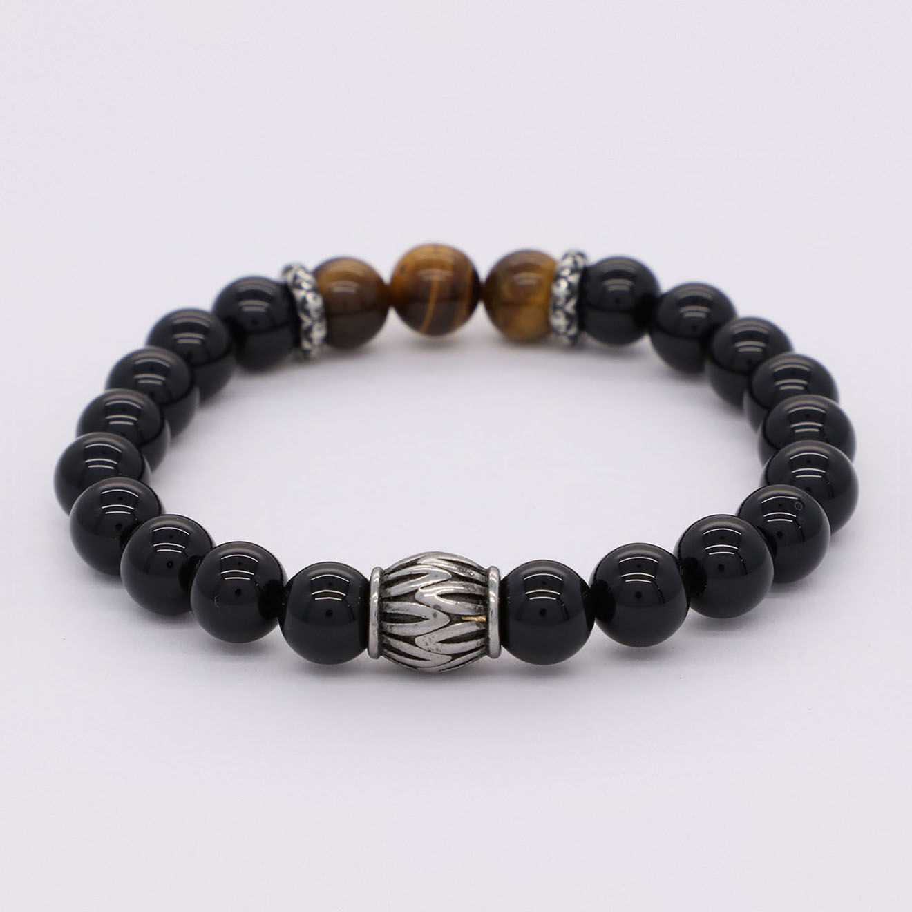 Jacobson Bracelet Seb en Acier, Onyx noir & Oeil de Tigre