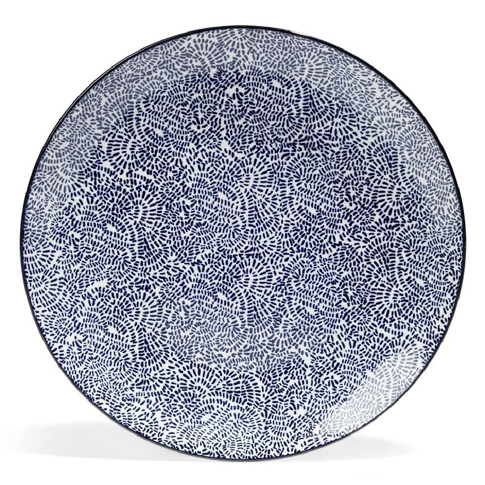 Lot de 4 assiettes plates Ø27cm porcelaine imprimé bleu et blanc