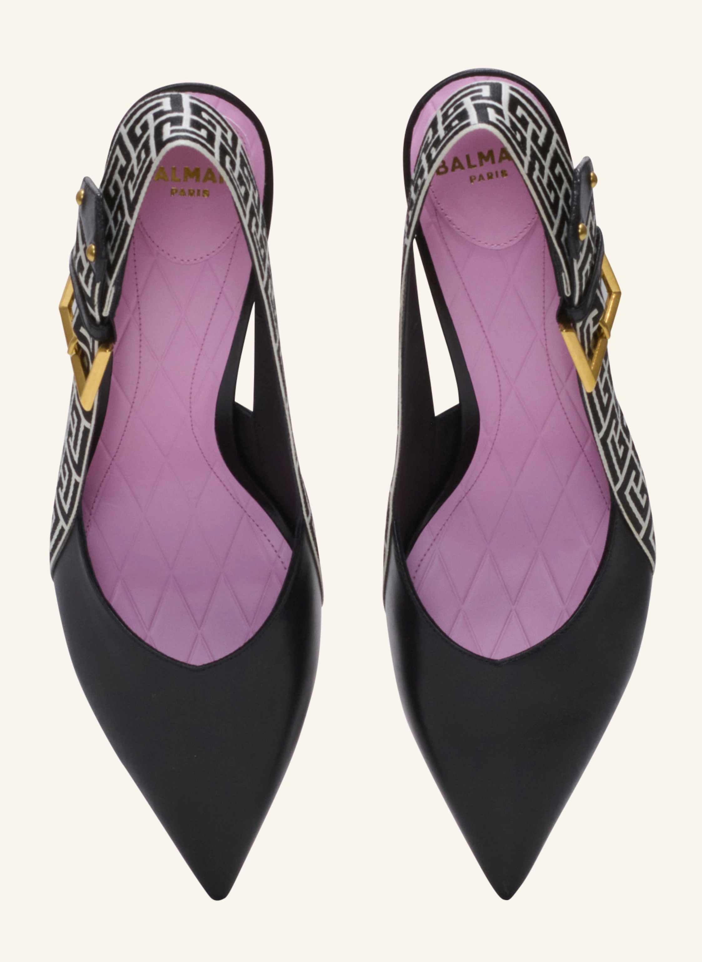 BALMAIN Slingbacks Ruby mit Absätzen aus Kalbsleder und Monogramm PB Labyrinthe
