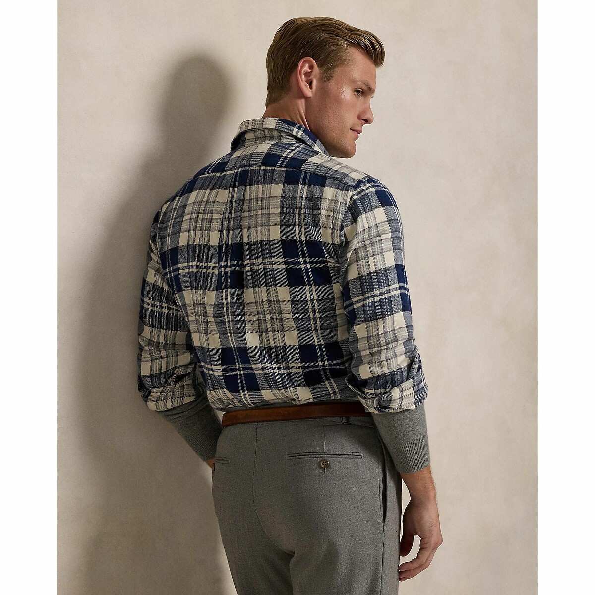 POLO RALPH LAUREN<br>Camisa reta com estampa xadrez e mangas compridas