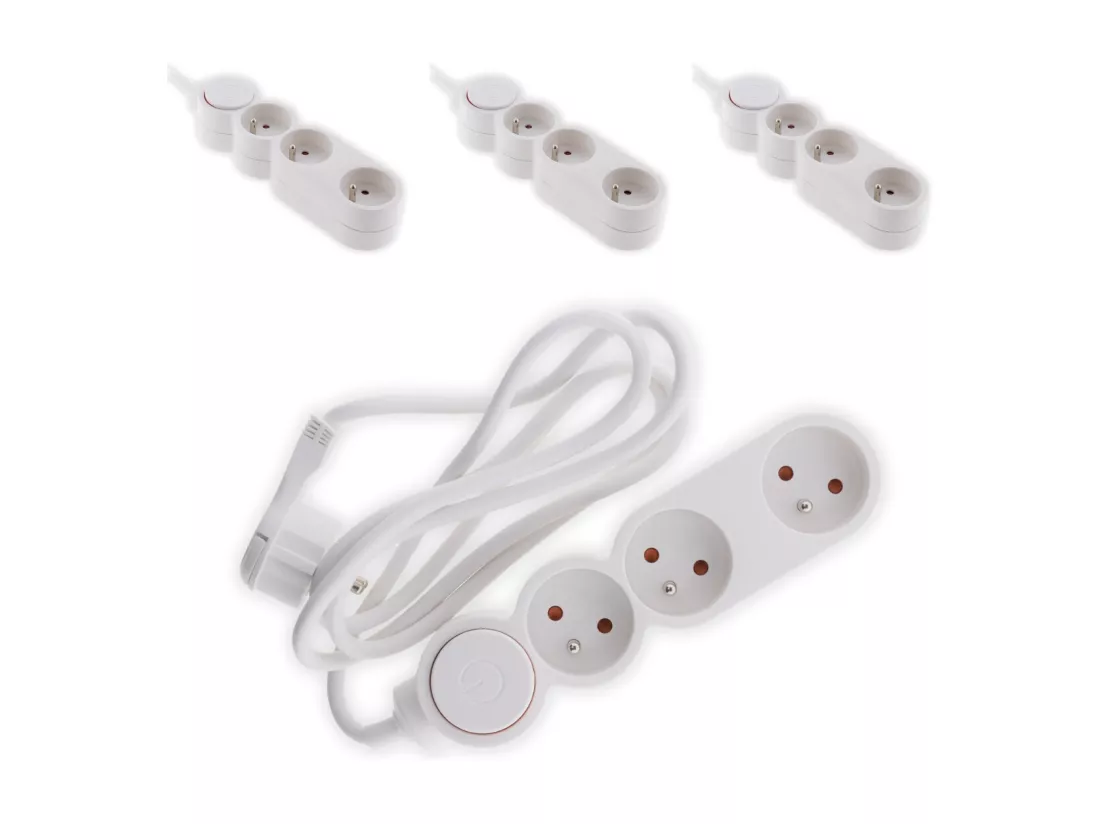 Lot de 4 multiprises Home 3 prises 16A 2P+T - blanc - Zenitech