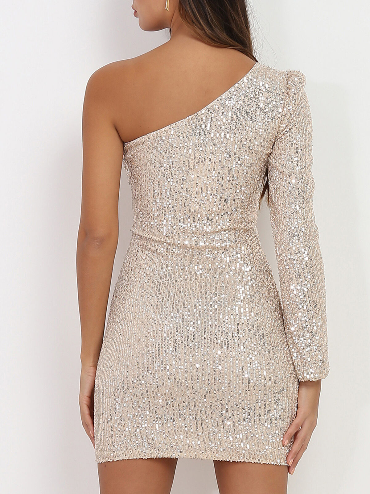 Robe asymétrique à sequins- Beige