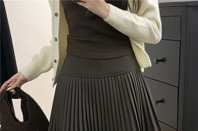 Flowerisque - Hoge taille effen accordeon geplooide mini A-lijn rok