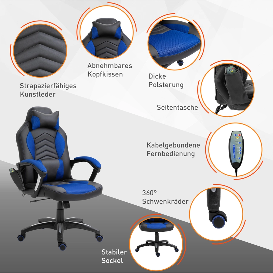 HOMCOM Bürostuhl mit Wärmefunktion blau