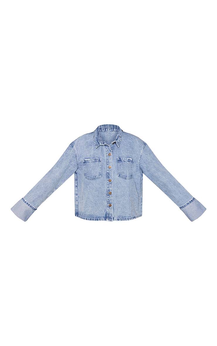 Bleu Délavé Veste En Jean Délavé Bleu Moyen Recadrée Avec Revers Aux Poignets Tall
