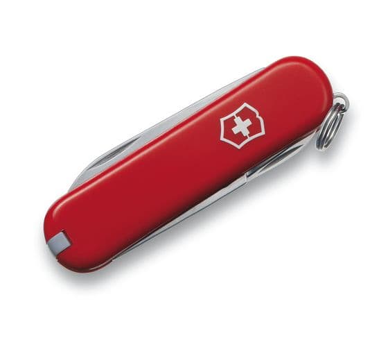 Victorinox Classic SD, Klappkniv uten lås, Multiverktøyskniv, Cellidor, ABS syntetisk, Rød, Rustfritt stål, 7 verktøy