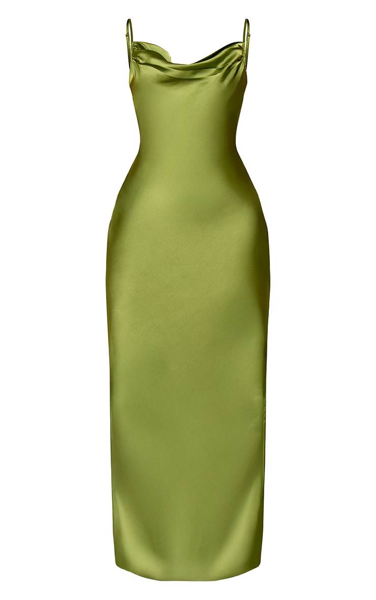 Vert Robe Longue Caraco En Satin Asymétrique Shape