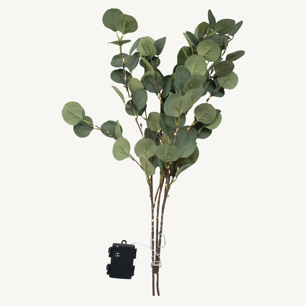 Branches lumineuses d'eucalyptus à piles 60 microled blanc chaud - 60cm - int/ext - chromex