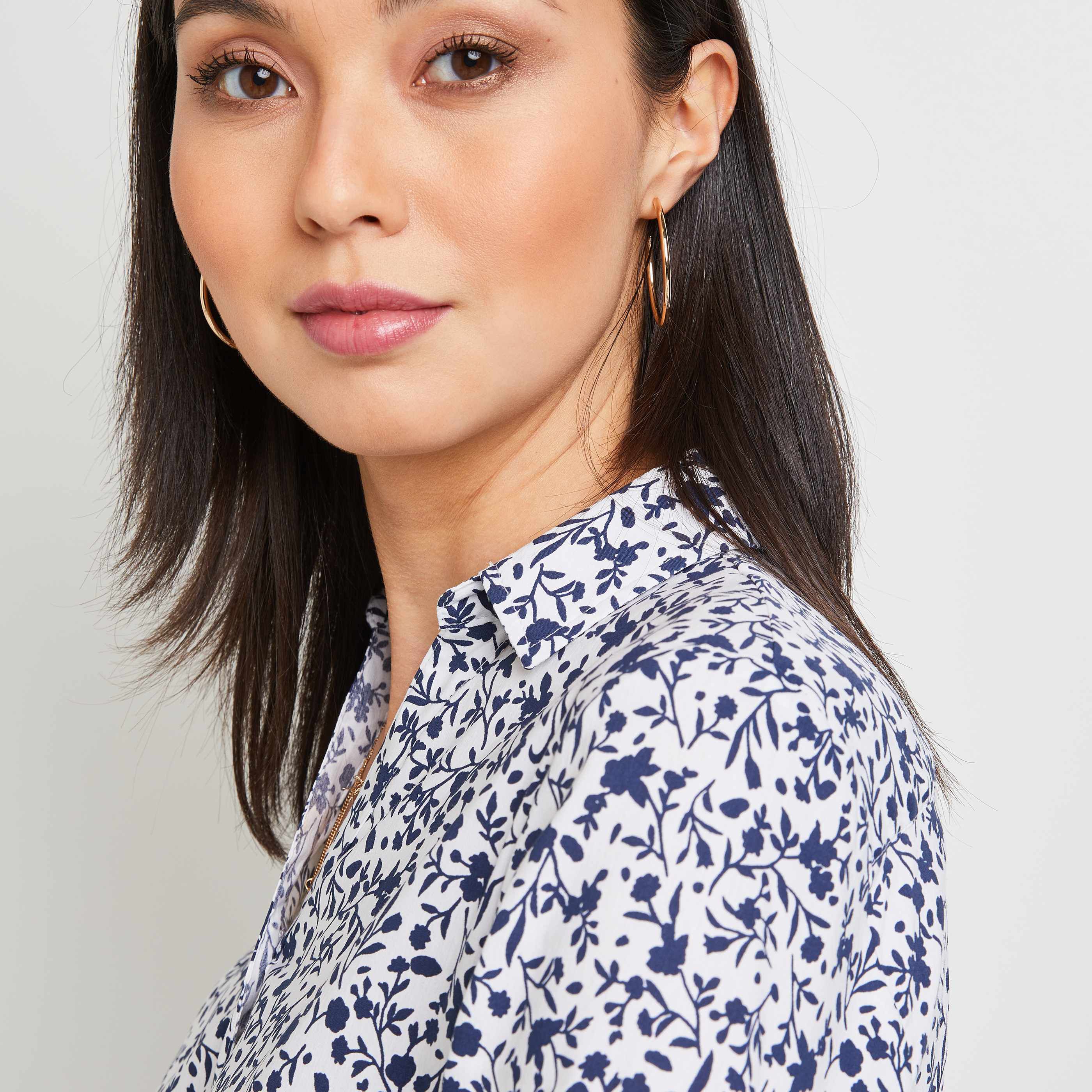 Chemise structurée imprimée femme - BLEU