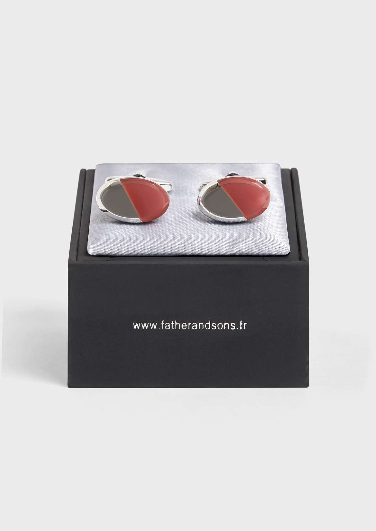 Boutons de manchettes ovales argent avec pierres rose pâle