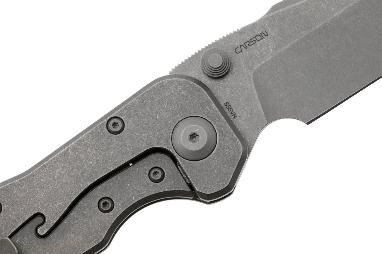 Real Steel Evolution 9911 Frame Lock & Button Unlocking Heavy Duty Tactical Knife, Stonewashed Drop Point S35VN, Titanium, zakmes