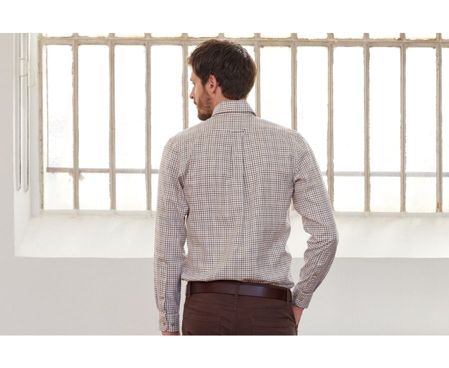Chemise Beige twill à carreaux - Poche poitrine - BENETTH