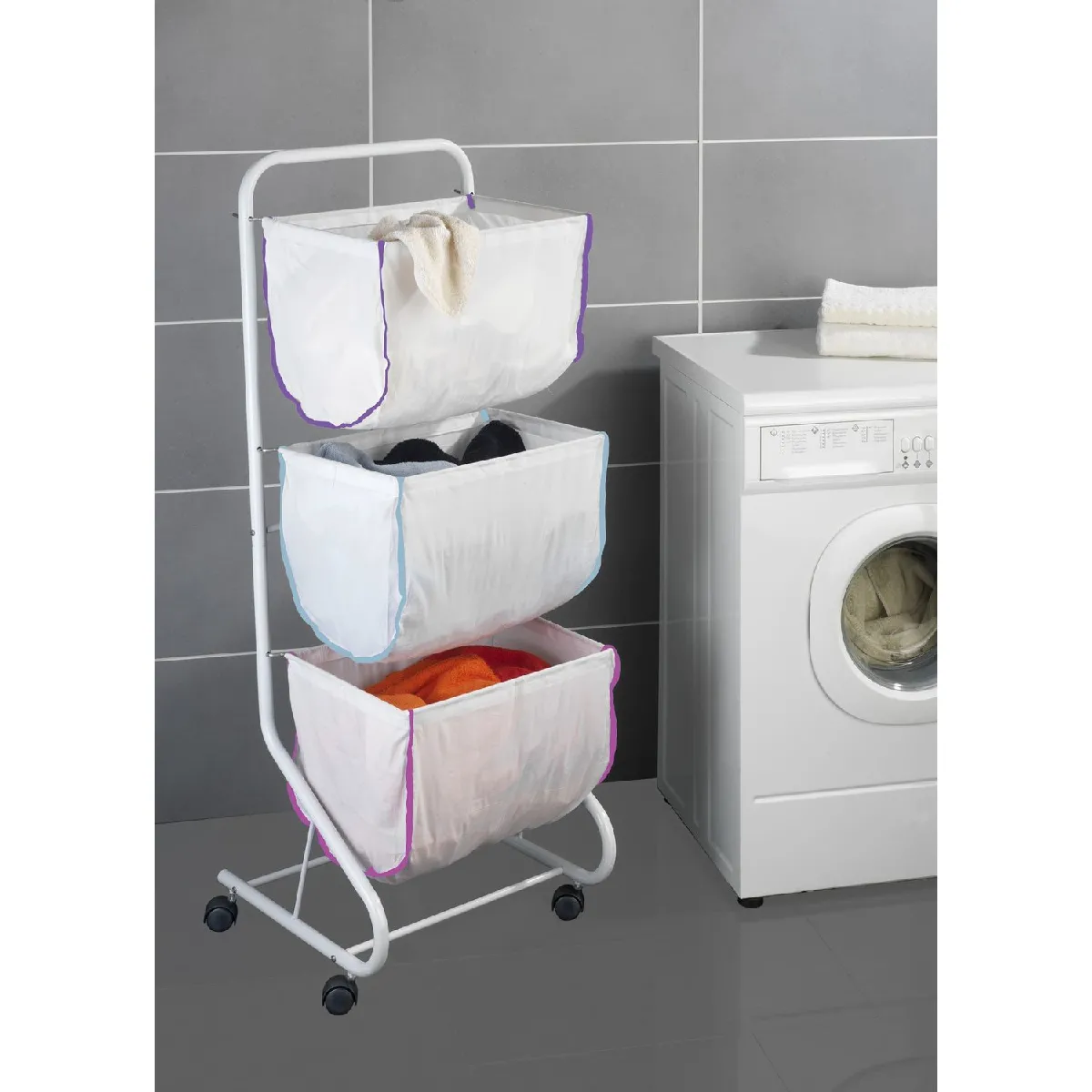 WENKO Panier à linge Escala - 3 Bacs - Blanc
