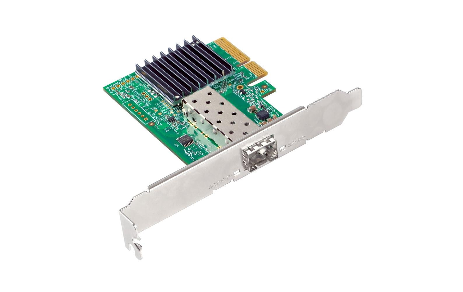 EN-9320SFP+ V2 PCI-Express x4<br>Edimax EN-9320SFP+, Eingebaut, Kabelgebunden, PCIe, Faser, 10000 Mbps, Grün, Silber