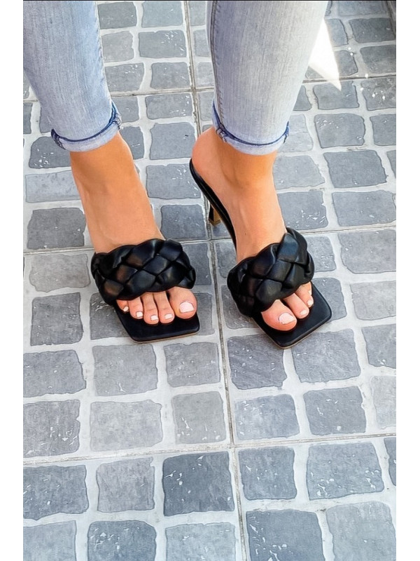 sandales tressées noires Roxane