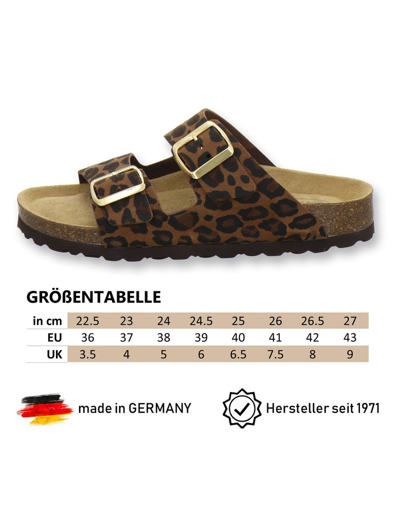 Pantoletten Damen Zweischnaller leo-braun