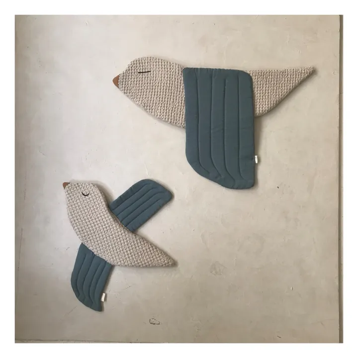 Ila y Ela Oiseau décoratif en lin | Bleu