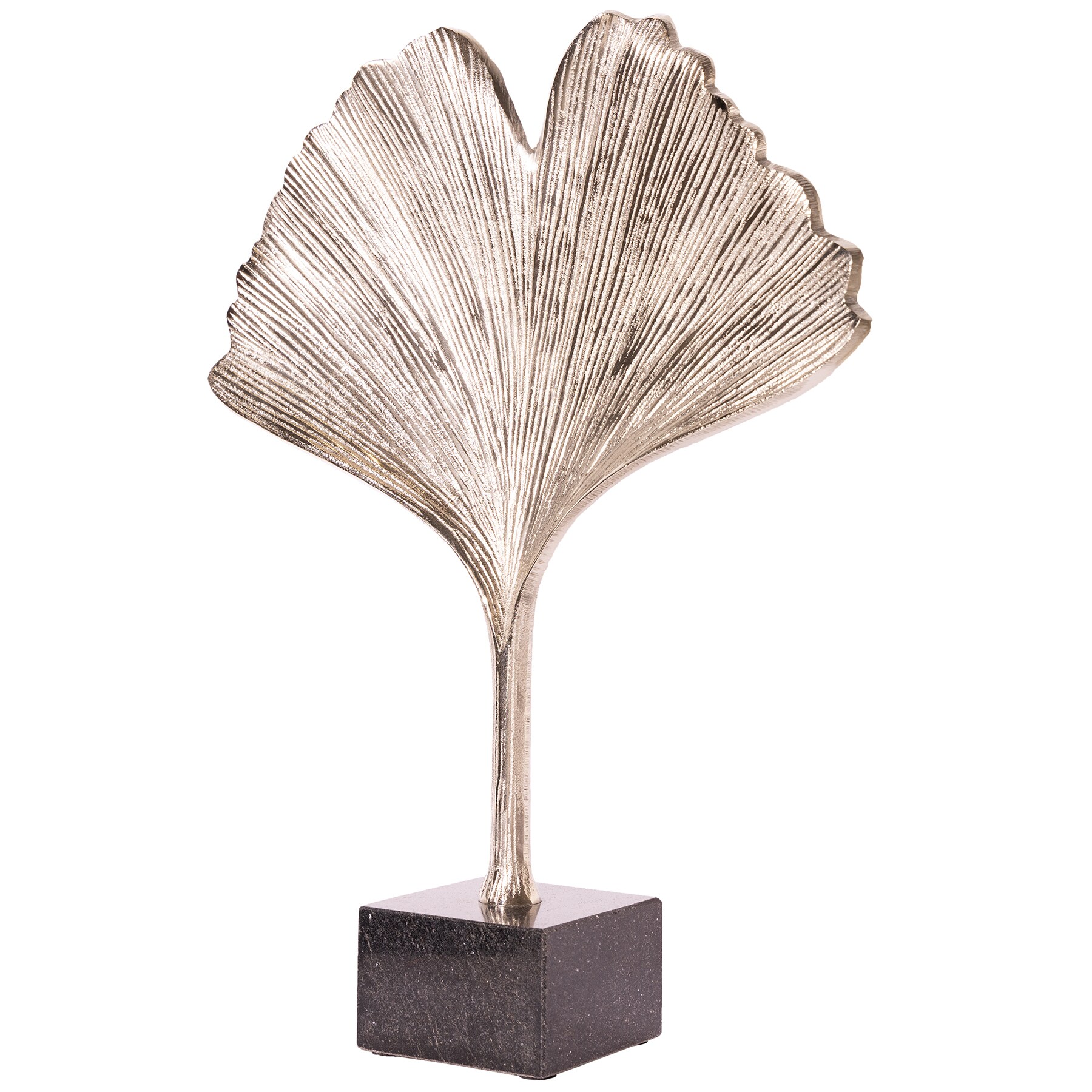 riess-ambiente Skulptur GINKGO LEAF - 44cm silber handmade Metall mit Marmorsockel