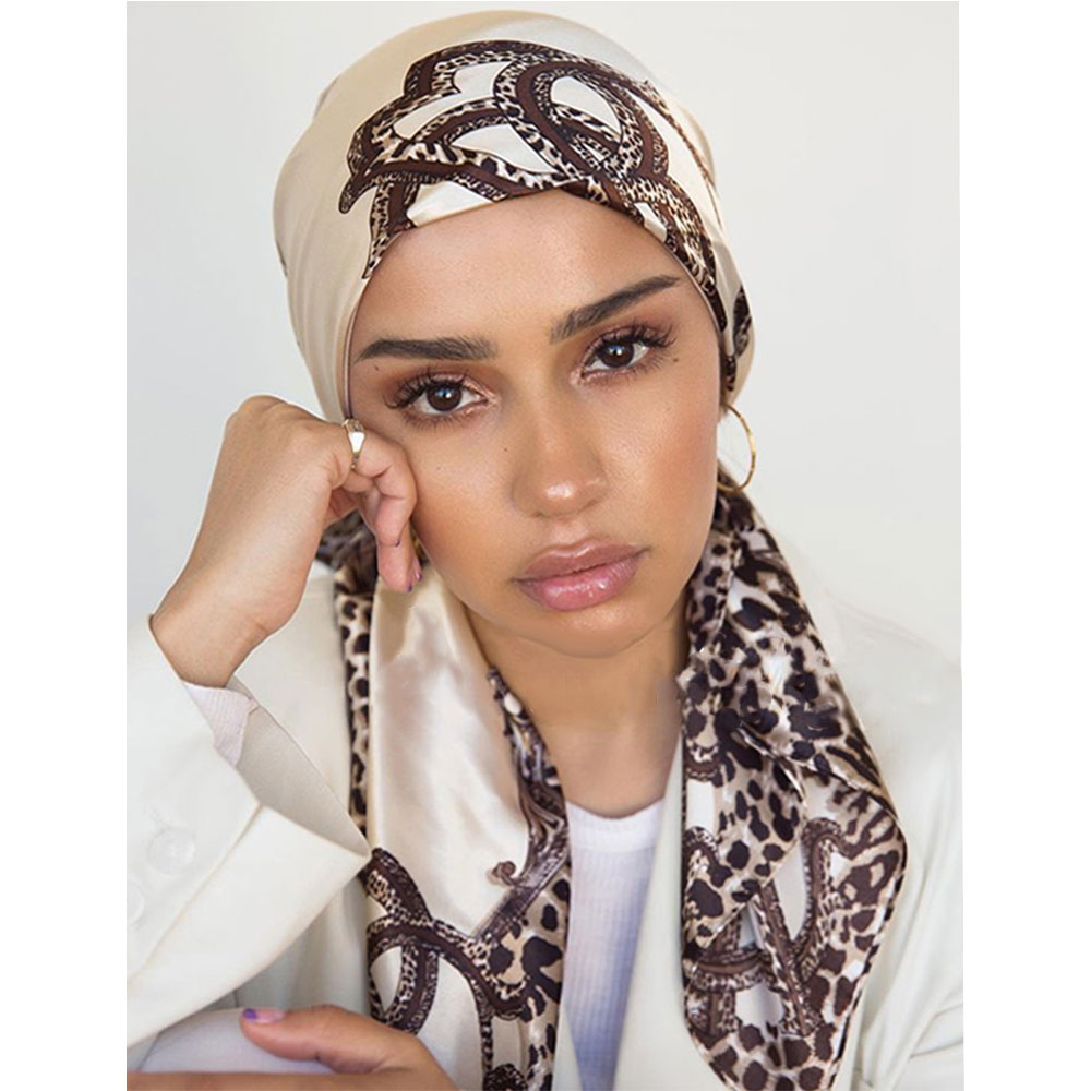 (90x90cm) Satin Kopftuch Damen Schal Hijab Wickeltuch Blumen Print - Rosa