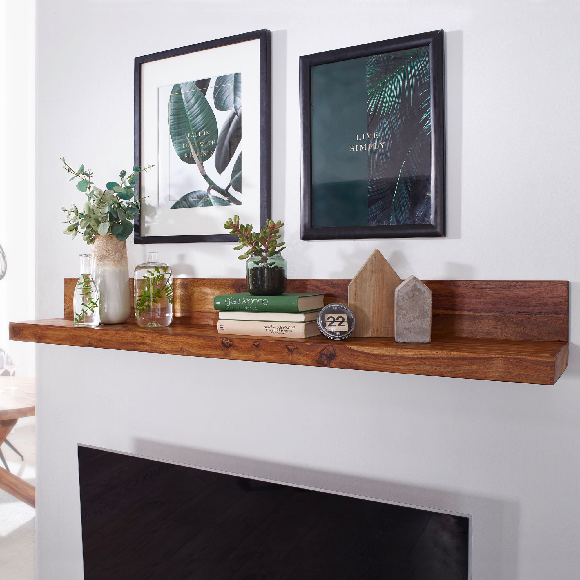 KADIMA DESIGN Wandregal Wood aus Massivholz Sheesham, 140 cm, nachhaltig, starke Auflagefläche, ideal für Wohnräume und Flure, handgefertigt