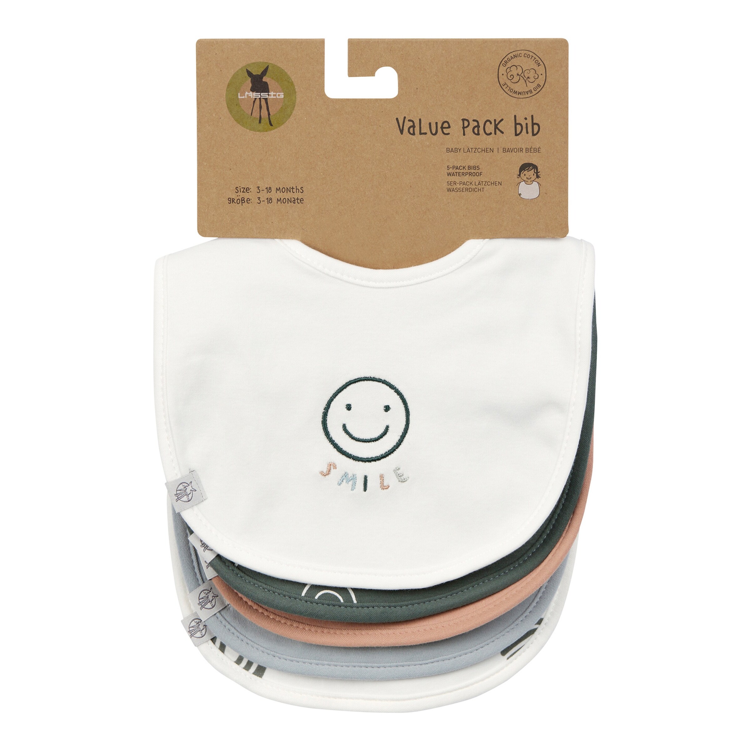 Lässig 5er-Pack Lätzchen Tiny Smile braun