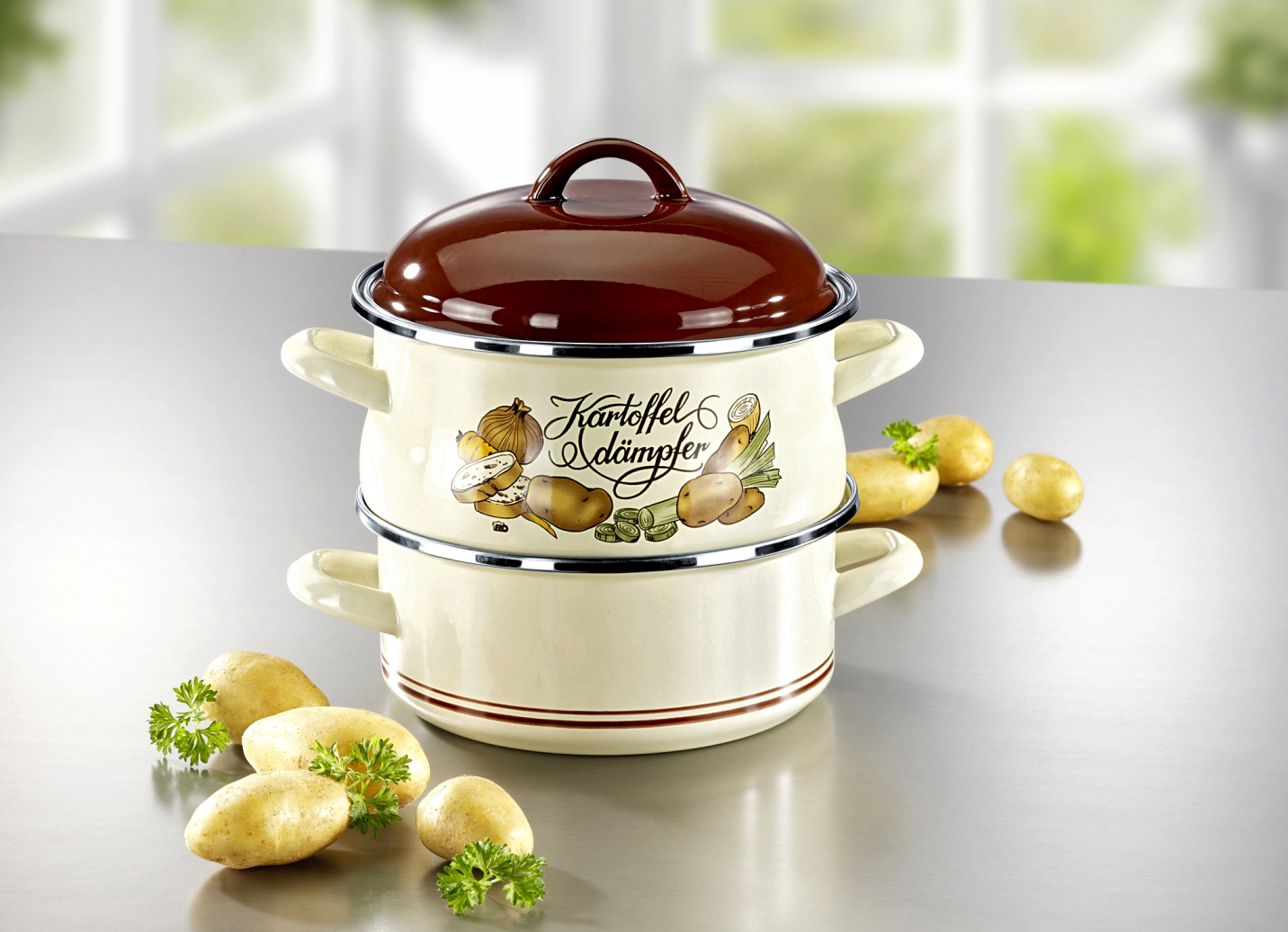 Kartoffeldämpfer aus emailliertem Stahlblech