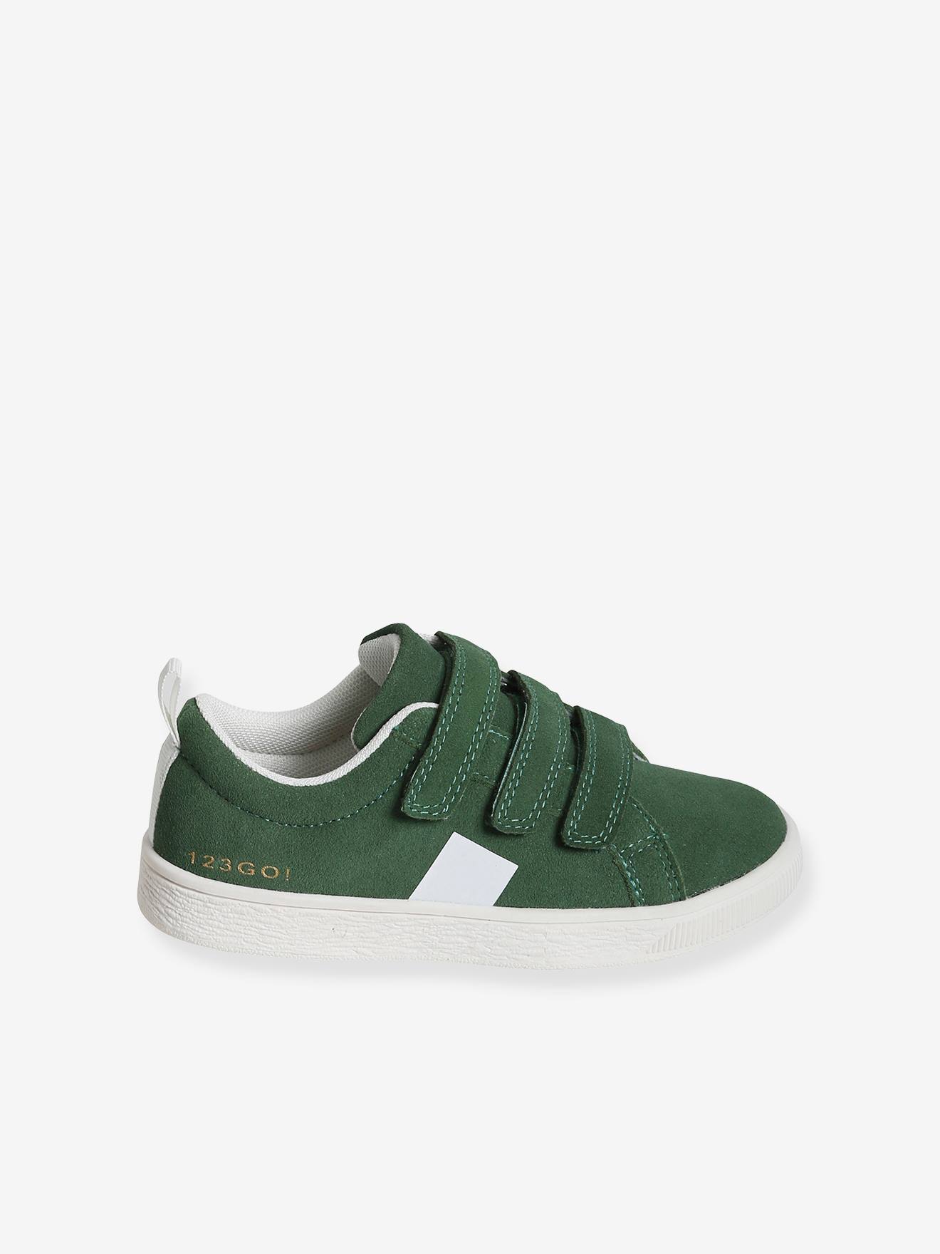 Tênis de couro com fecho de velcro, para meninos, azul escuro liso