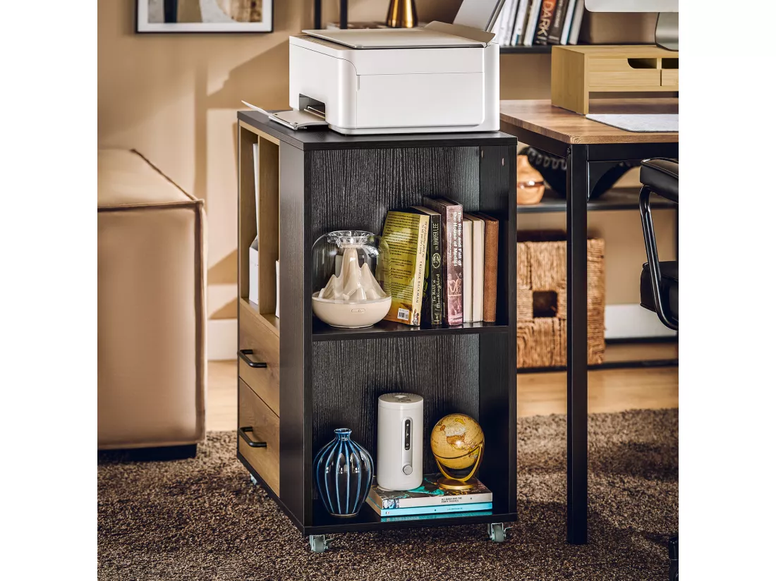 SoBuy ASK01-PF Caisson de Bureau Support Imprimante Roulant Organiseur Bureau Mobile Caisson avec Tiroirs et Compartiments, Meuble de Rangement Bureau - 60x40x75 cm