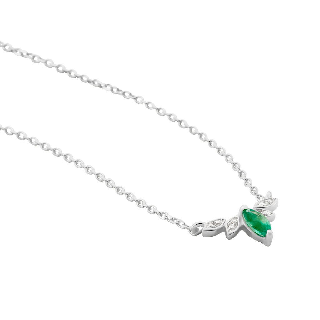 Collier Or Blanc Febe Emeraude Diamant