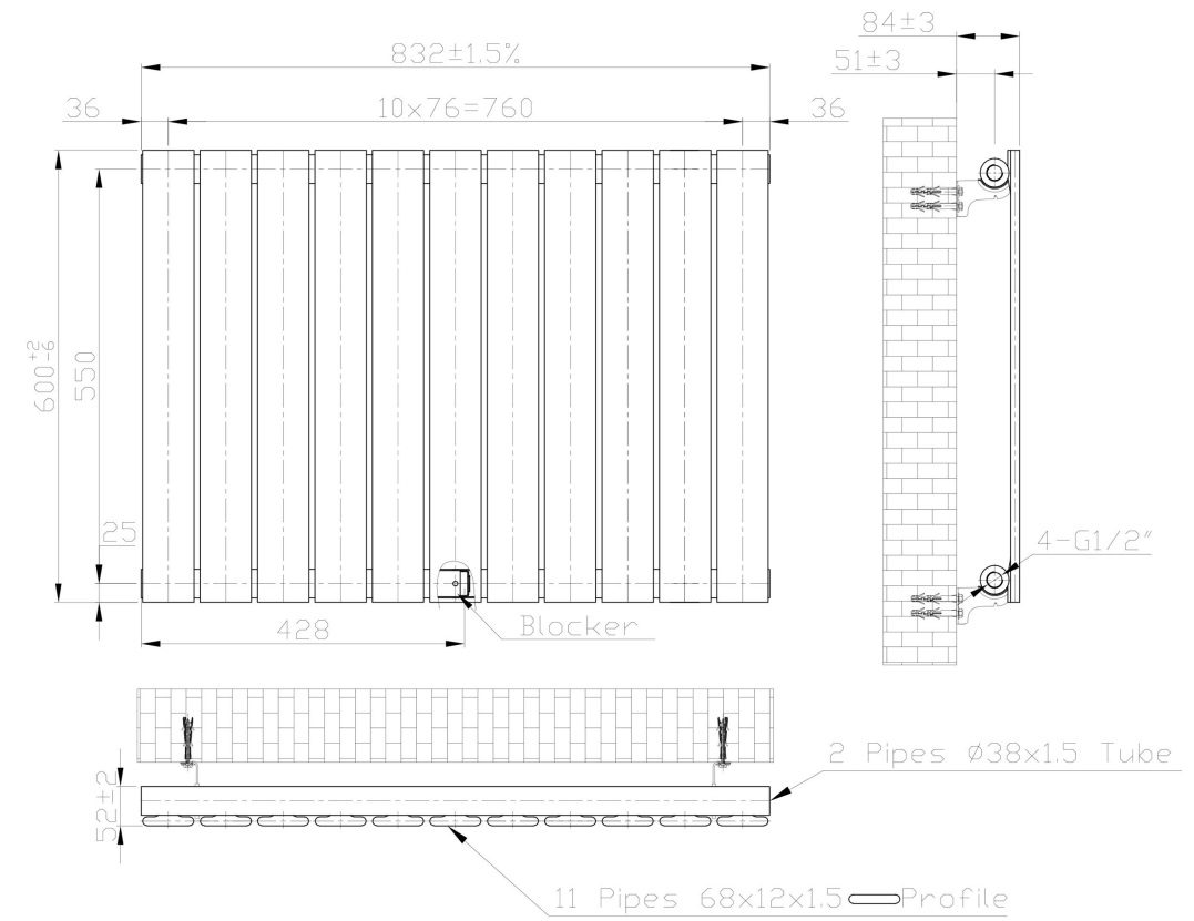 Eastbrook Warrington paneelradiator type 10 85x60cm 728W zwart mat