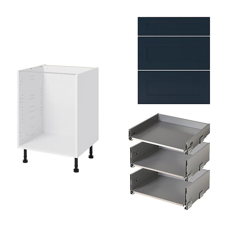 Meuble bas de cuisine avec 1 tiroir et 2 casseroliers GoodHome Artemisia bleu L. 60 x H. 72 cm