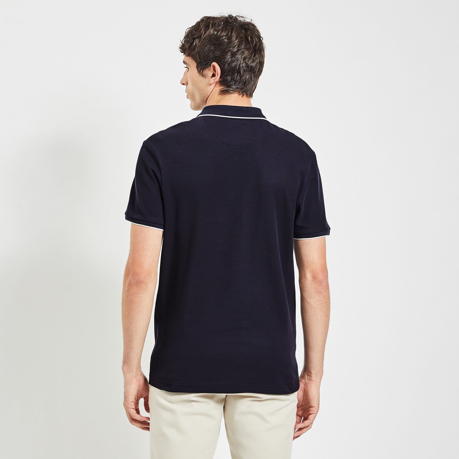 Polo manches courtes uni coton piqué Bleu foncé