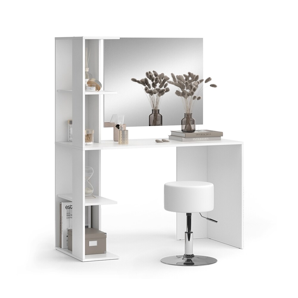Vicco Schminktisch Tower Weiß 122 x 55 cm mit Spiegel und Hocker
