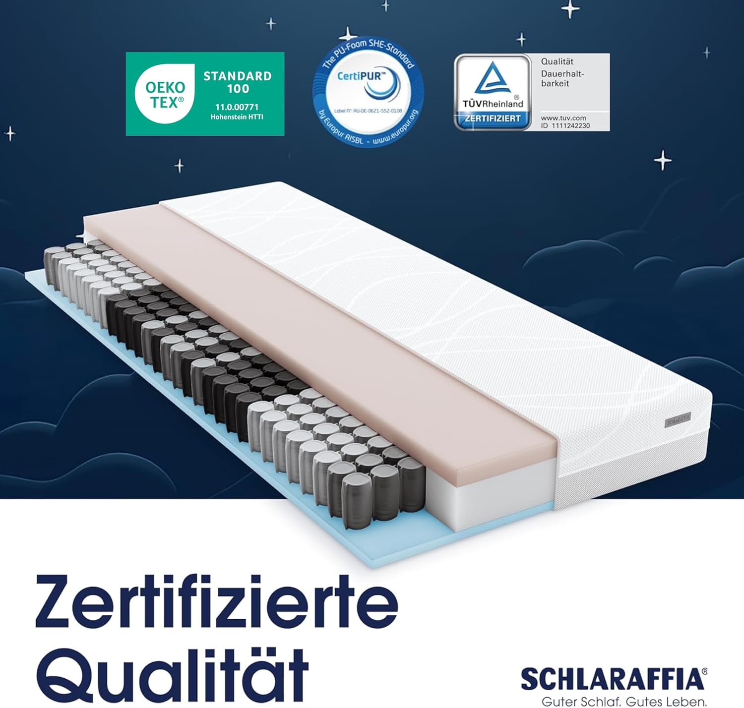 Schlaraffia myNap TFK-Matratze, 120x200cm: Premium-Qualität für hohen Schlafkomfort, 7-Zonen-Komfort, Härtestufe mittel, Taschenfederkern, atmungsaktiv, TÜV Rheinland Qualität, Oeko-TEX Standard 100