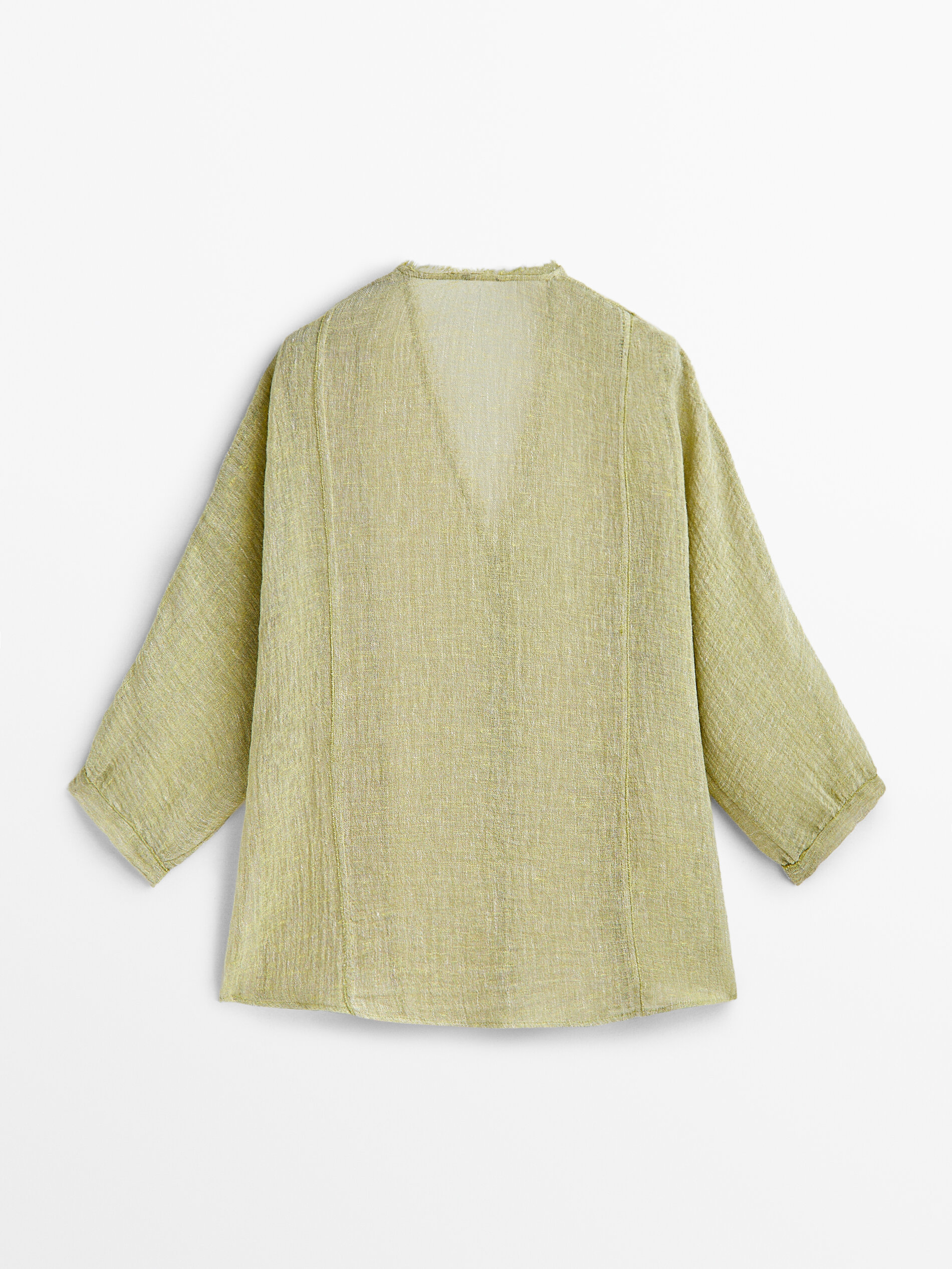 Camisa de linho misto com acabamento ondulado - cor pedra