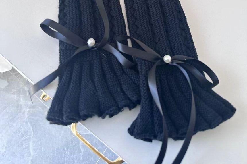 laceyleft - Effen geplooide pointelle gebreide beenwarmers