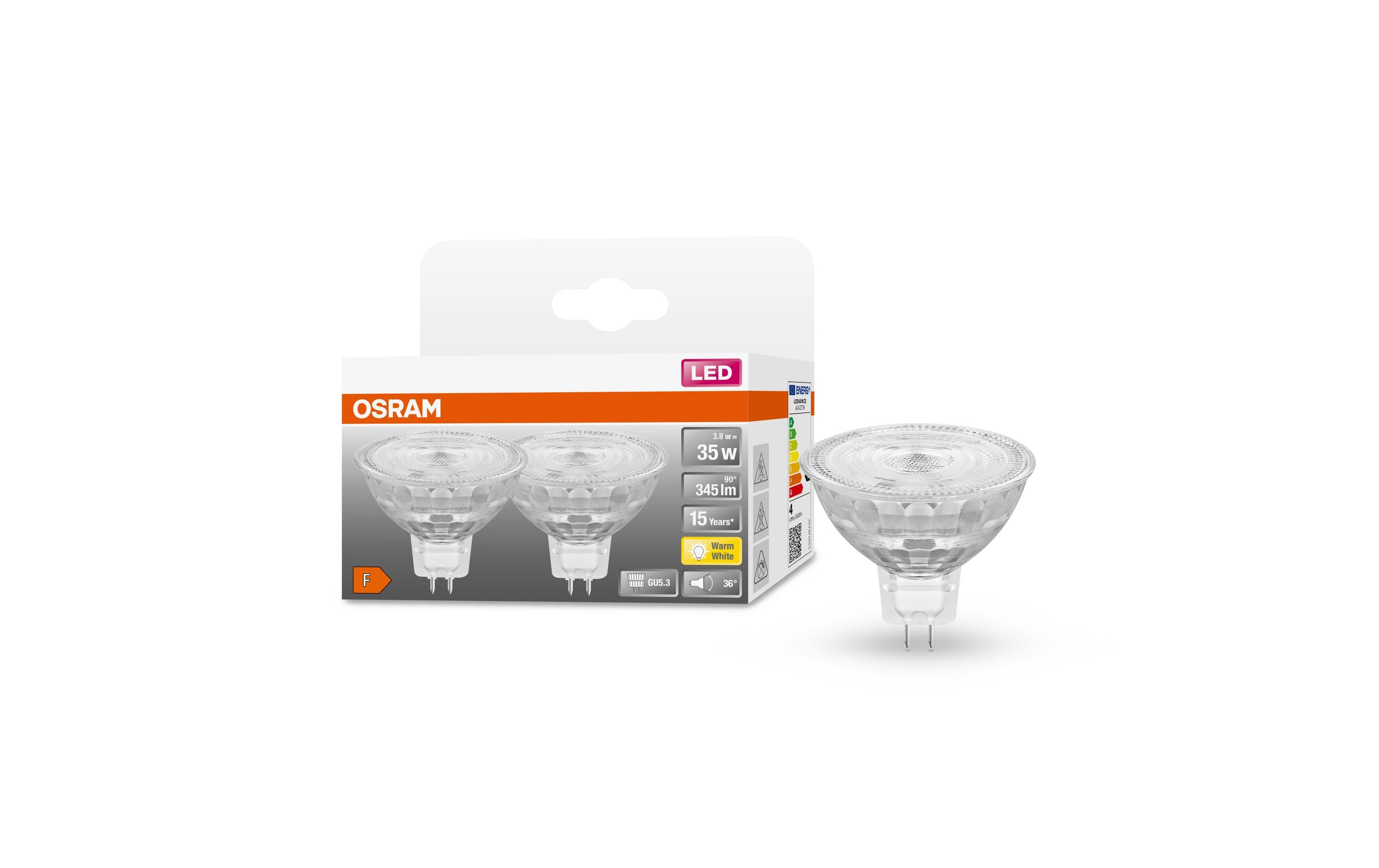 Lampe Star Mr 16 36 °, 3.8W, GU5.3, Warmweiss, 2 StückNiedervolt-LED-Reflektorlampen MR16 mit Retrofit-Stecksockel