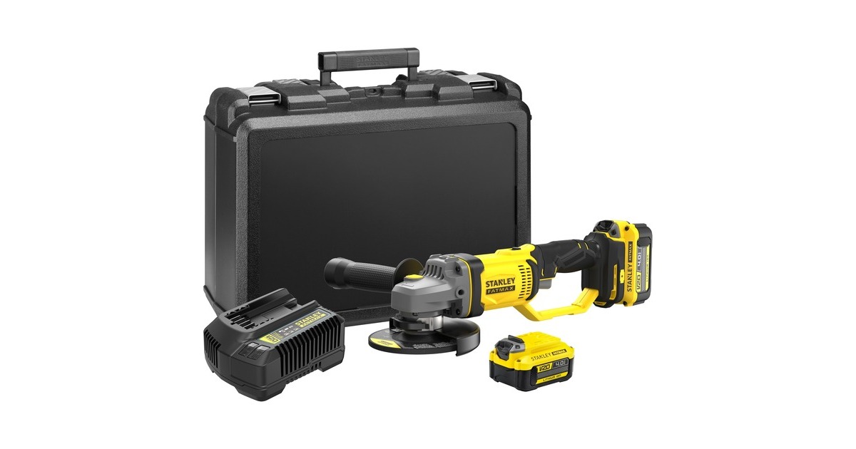 StanleyFATMAX V20 18V Haakse slijper  (Geel/zwart, Koffer, 2 accu's (4.0Ah) en oplader (4A) inbegrepen)