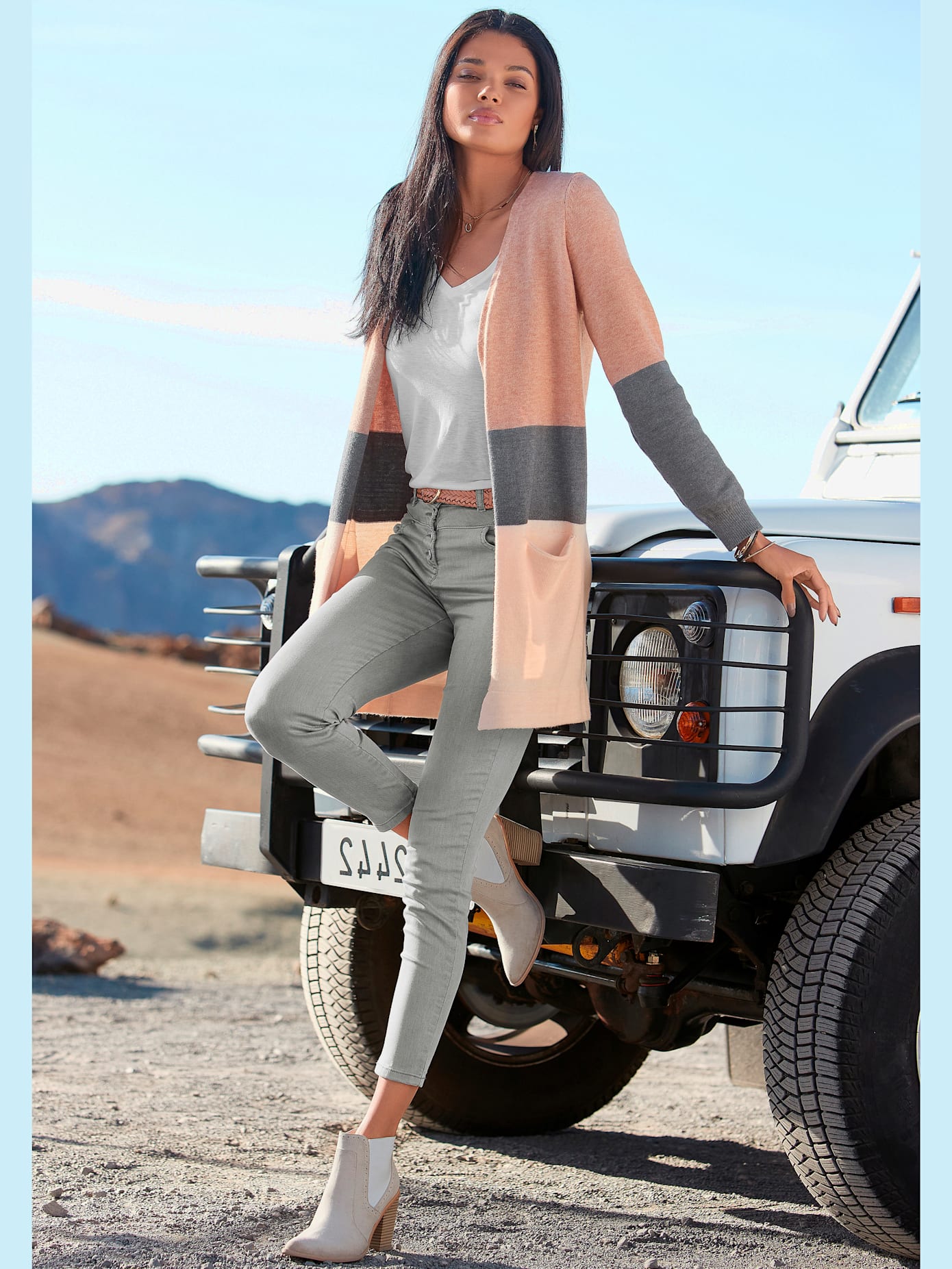 Cardigan longue veste en tricot légère avec rayures