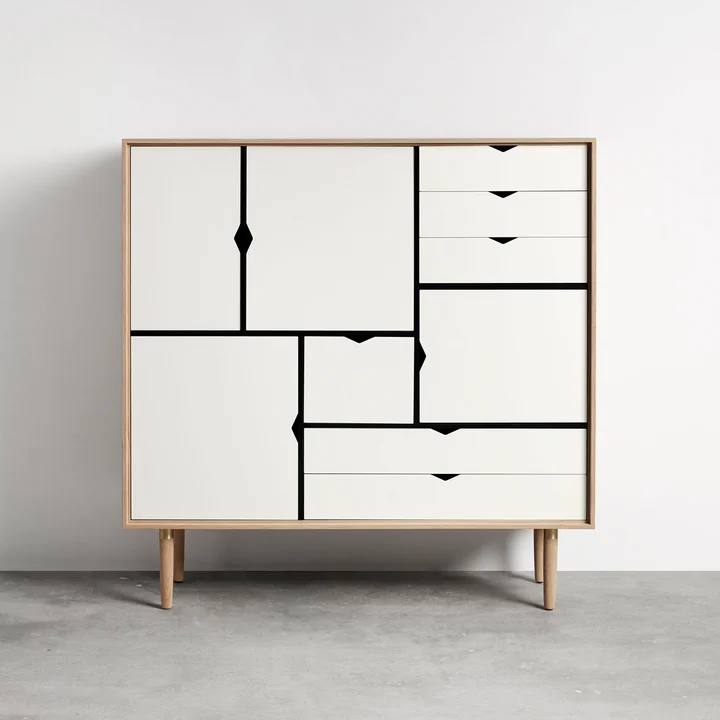 Andersen Furniture - S3 Kommode, Eiche geseift / Fronten ocean grey