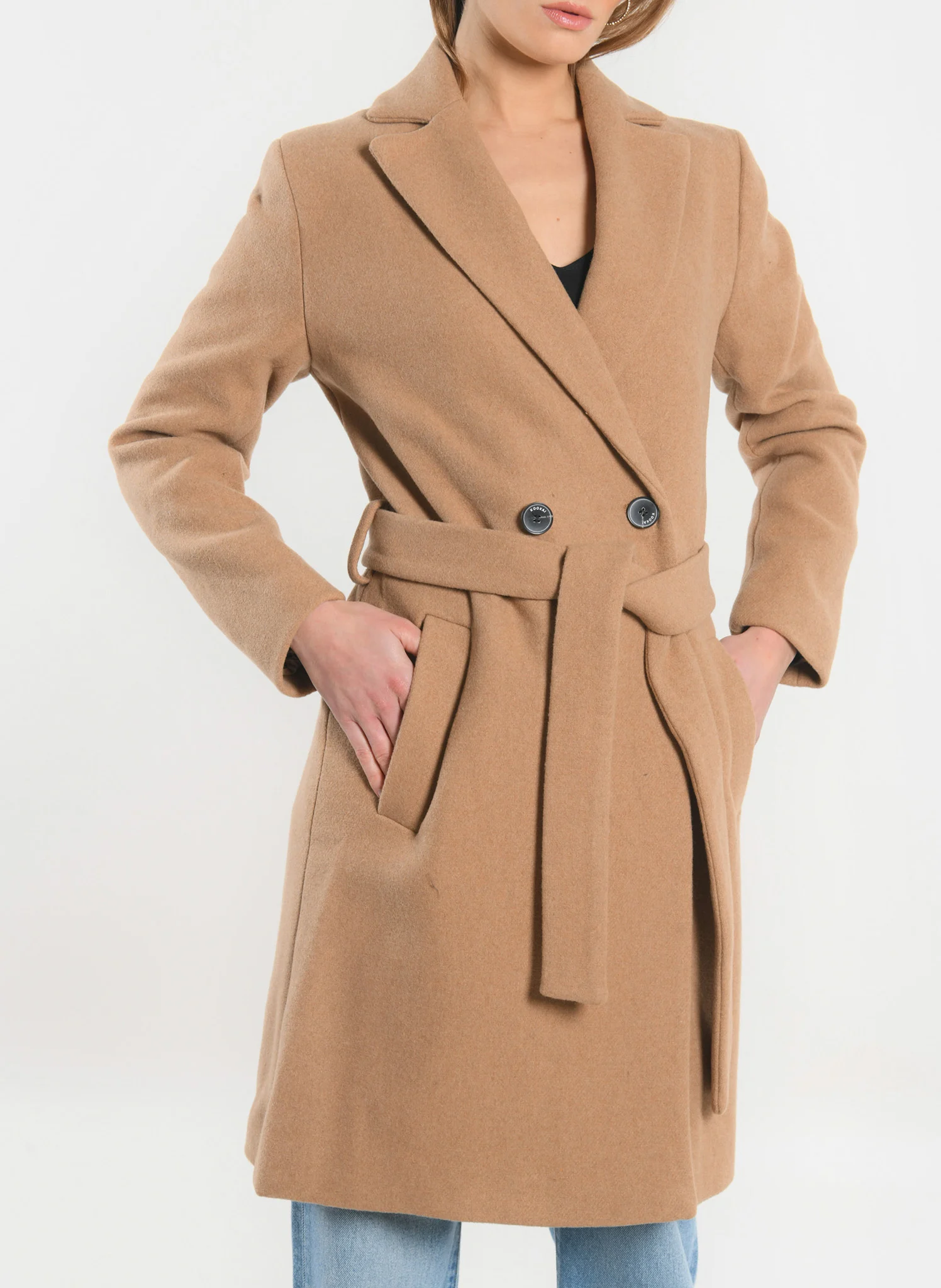 CATHY - Manteau droit en laine mélangée | Beige